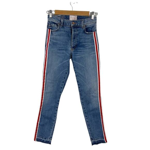 Revice | Ruby Tuesday Racer Stripe Raw Hem High Rise Jeans 26 - Picture 2 of 15
